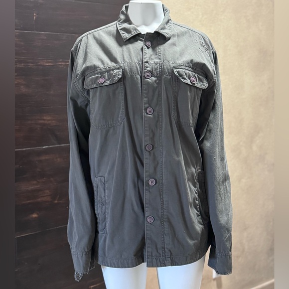 H.E.R. Utility Jacket Army Green Distressed Oversized The Normal Brand Jacket - Picture 2 of 8